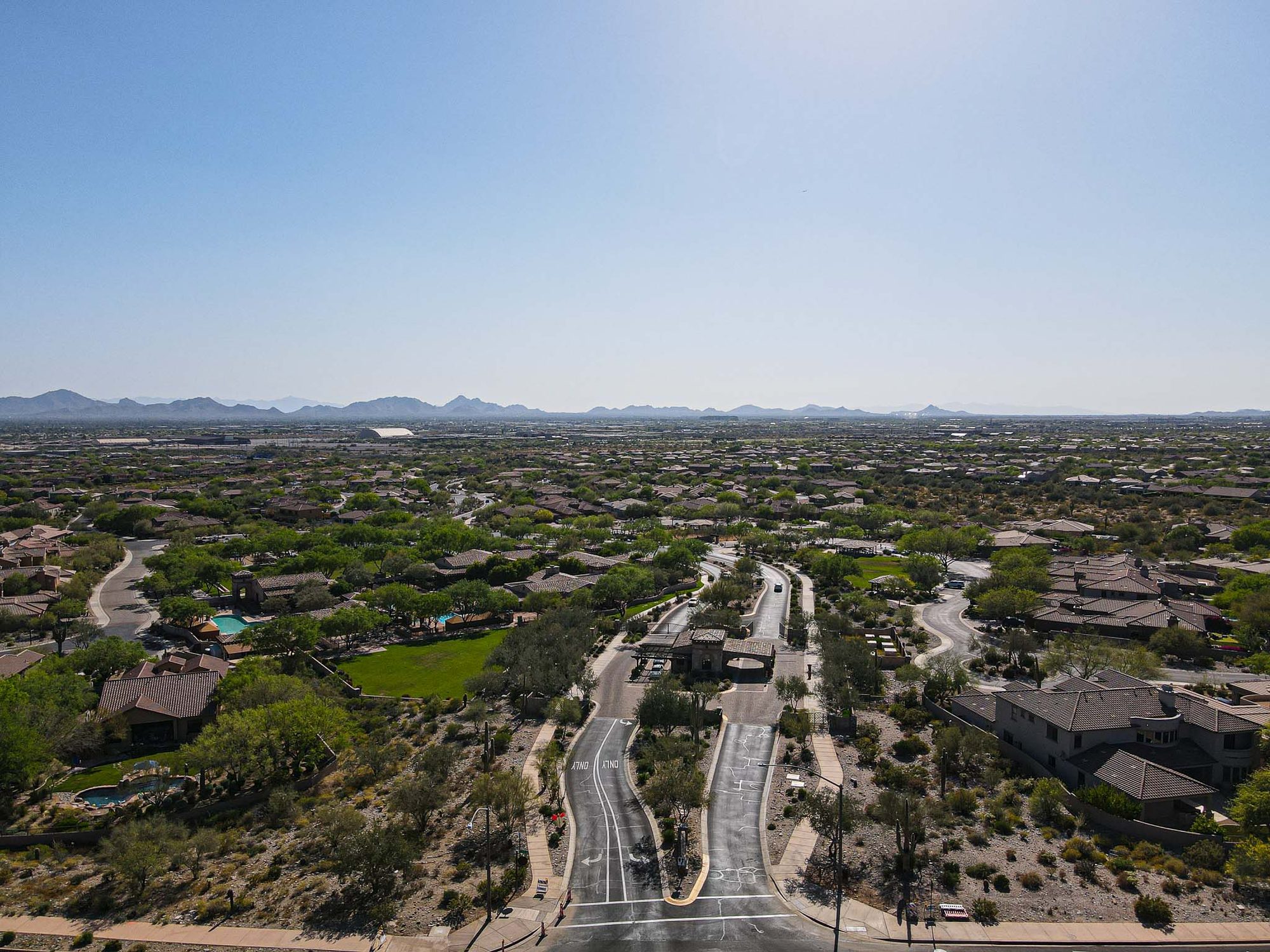Windgate Ranch guard-gated entrance from above
